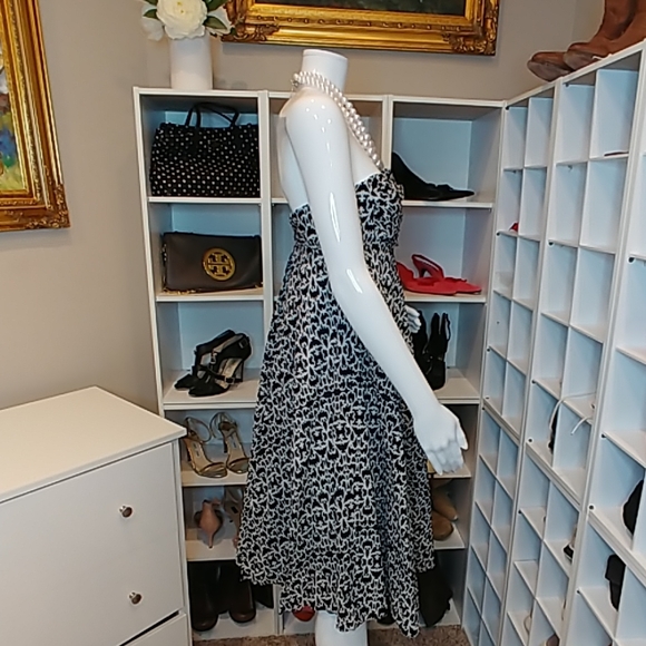 JCREW STRAPLESS NAVY WHITE ABSTRACT DRESS 0 - Picture 4 of 7